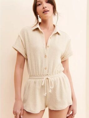 Urban Outfitters Noa Terrycloth Light Beige  Romper Beach Wear Size L